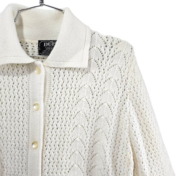 Duet Wintuk Knit Vintage Collared Button Up Ivory Cardigan Sweater - Picture 3 of 4